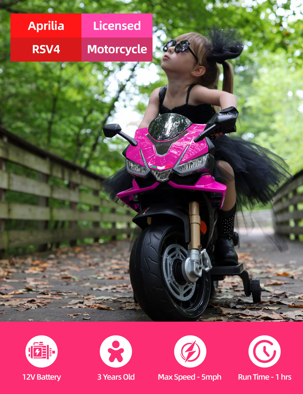 Kids Ride on Motorcycle, Electric Kids Moped, Battery Powered Motorcycle for 3-5 Years Old