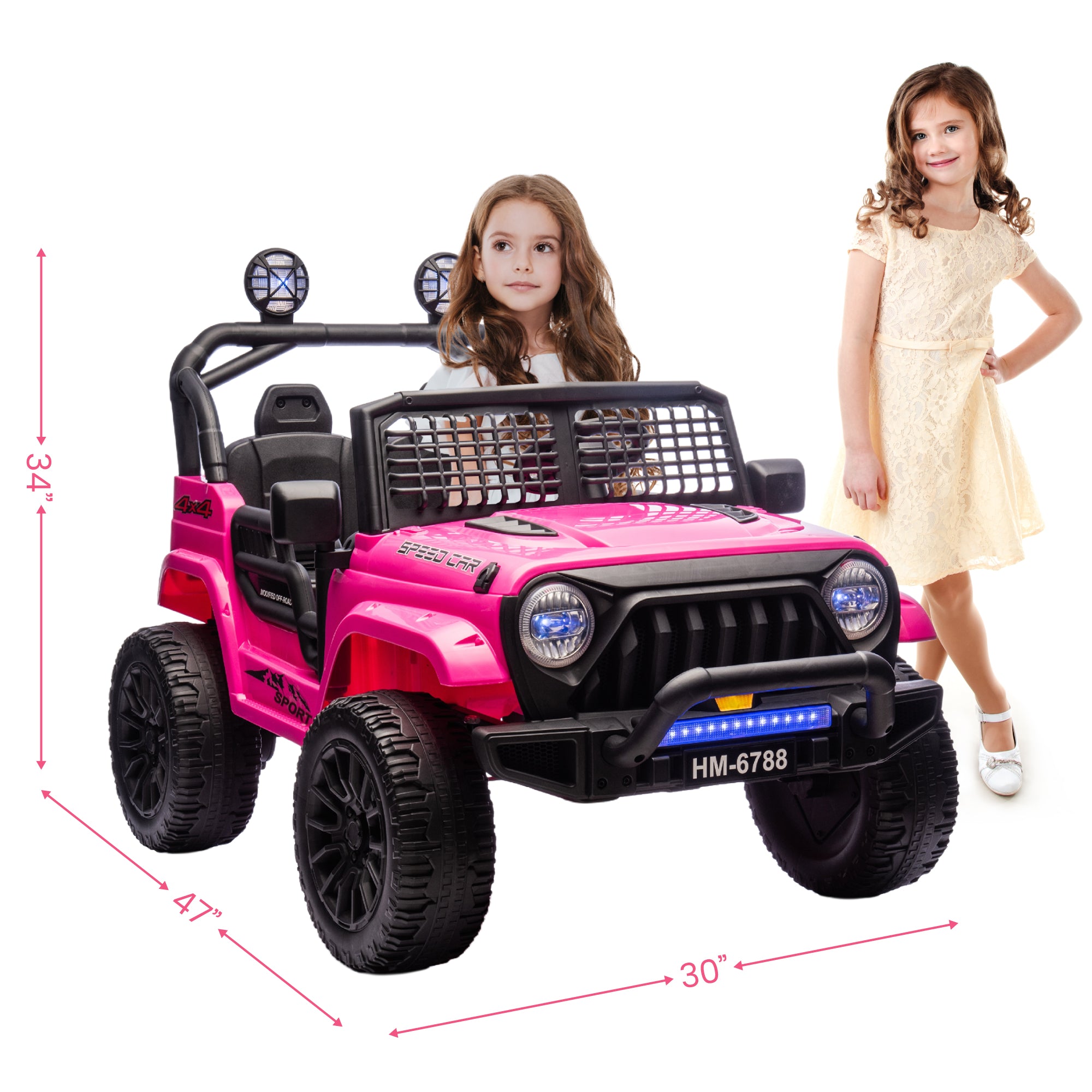 Two-Seater Electric Car for Kids, Ride on Car with Remote Control, with 3 Speeds Adjustable, LED Headlight, Bluetooth, Music Player, Ride on Toys