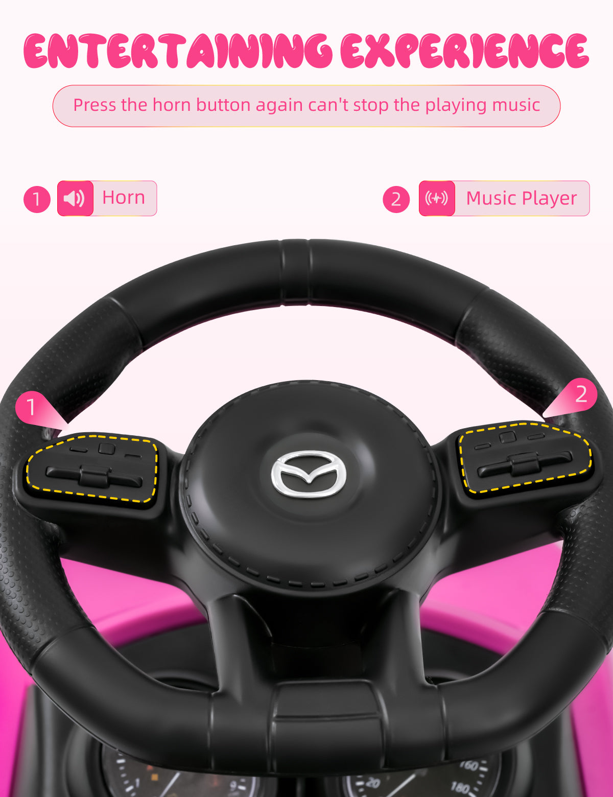 Kids Push Car with Music, Ride-On Toy with Anti-Slip Wheels, Bumper Guards and Horn Button for Fun & Safety