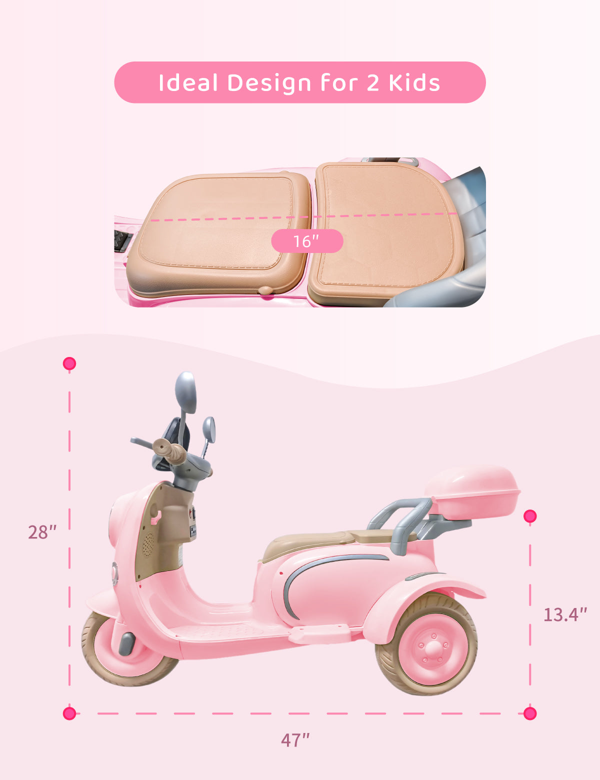 12V Kids Electric Motorcycle,Electric Scooter for 3 Year Old, Girls Toy, 3-Wheel Ride On Toy for Kids with Storage Compartments, Motorcycle for Girls