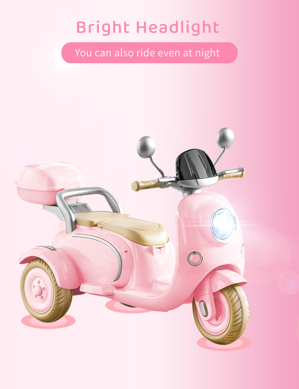 12V Kids Electric Motorcycle,Electric Scooter for 3 Year Old, Girls Toy, 3-Wheel Ride On Toy for Kids with Storage Compartments, Motorcycle for Girls