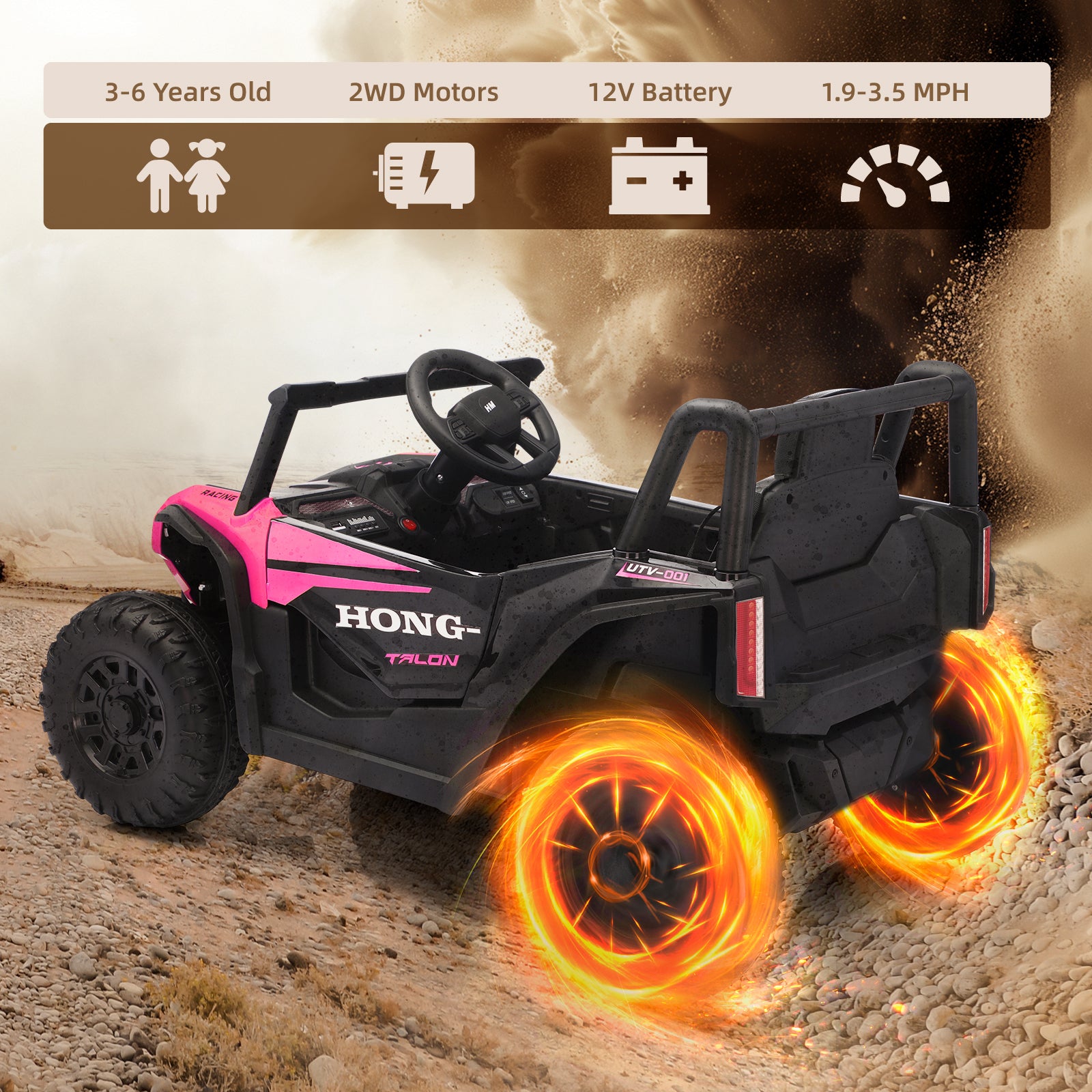 12V Ride on Cars, Kids Cars, Electric Car for Kids with Adjustable Speeds, Double Open Doors, Horn, Music, Bluetooth and Lights for Aged 3-6 Years