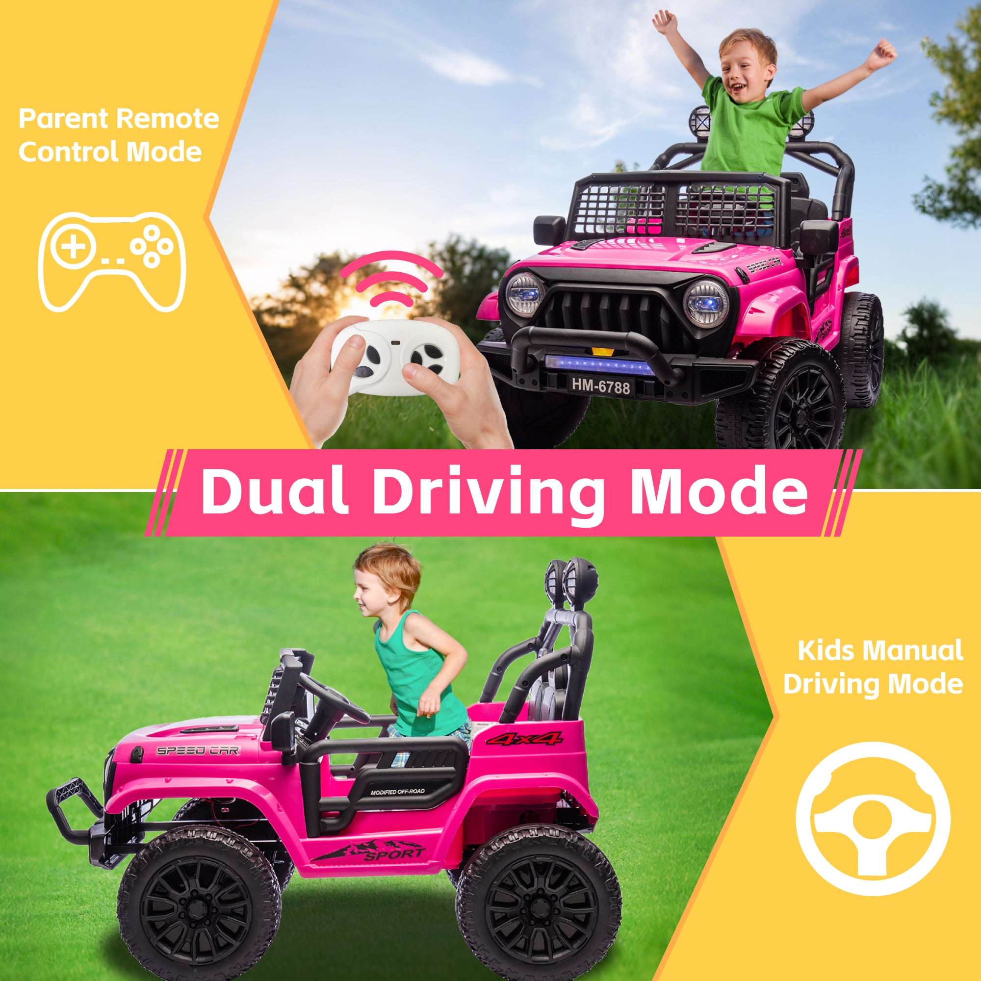 Two-Seater Electric Car for Kids, Ride on Car with Remote Control, with 3 Speeds Adjustable, LED Headlight, Bluetooth, Music Player, Ride on Toys