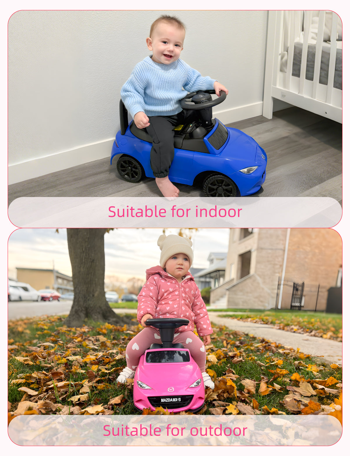 Kids Push Car with Music, Ride-On Toy with Anti-Slip Wheels, Bumper Guards and Horn Button for Fun & Safety