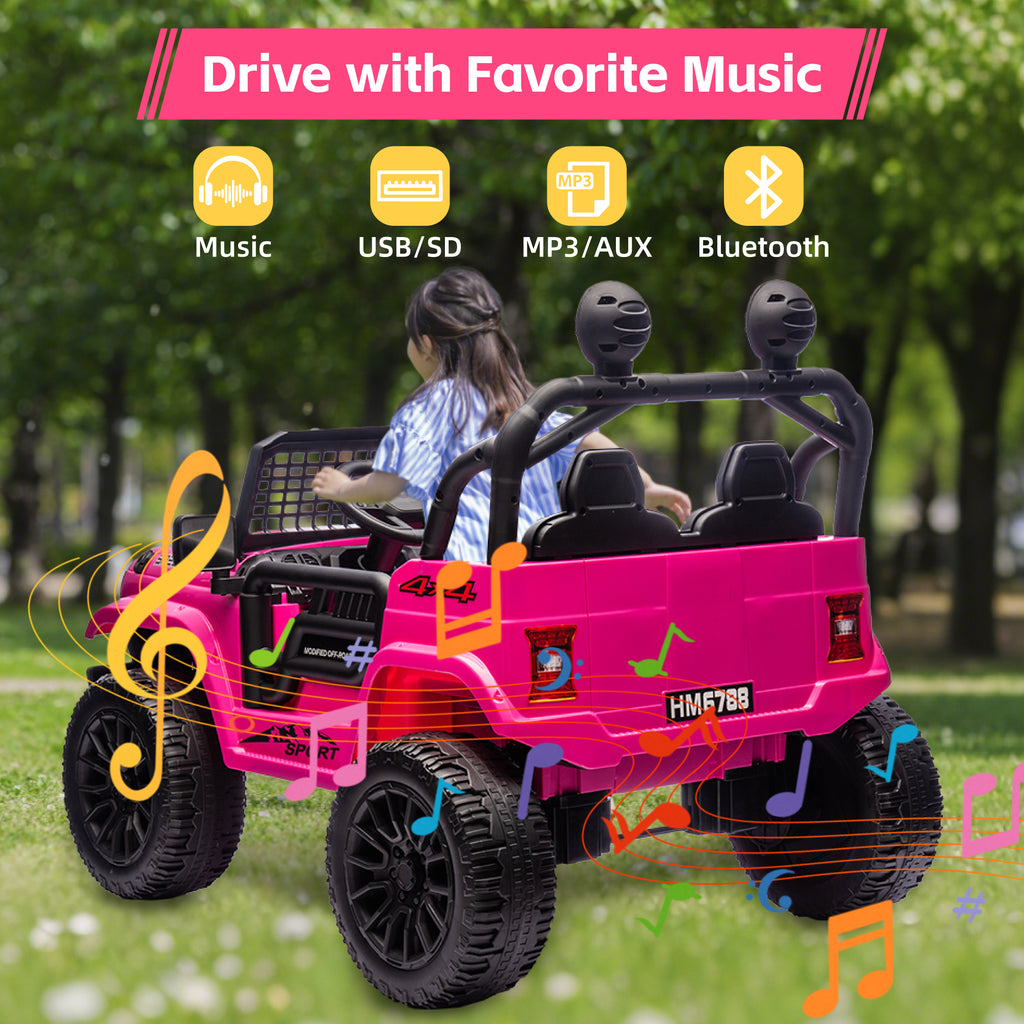 Two-Seater Electric Car for Kids, Ride on Car with Remote Control, with 3 Speeds Adjustable, LED Headlight, Bluetooth, Music Player, Ride on Toys