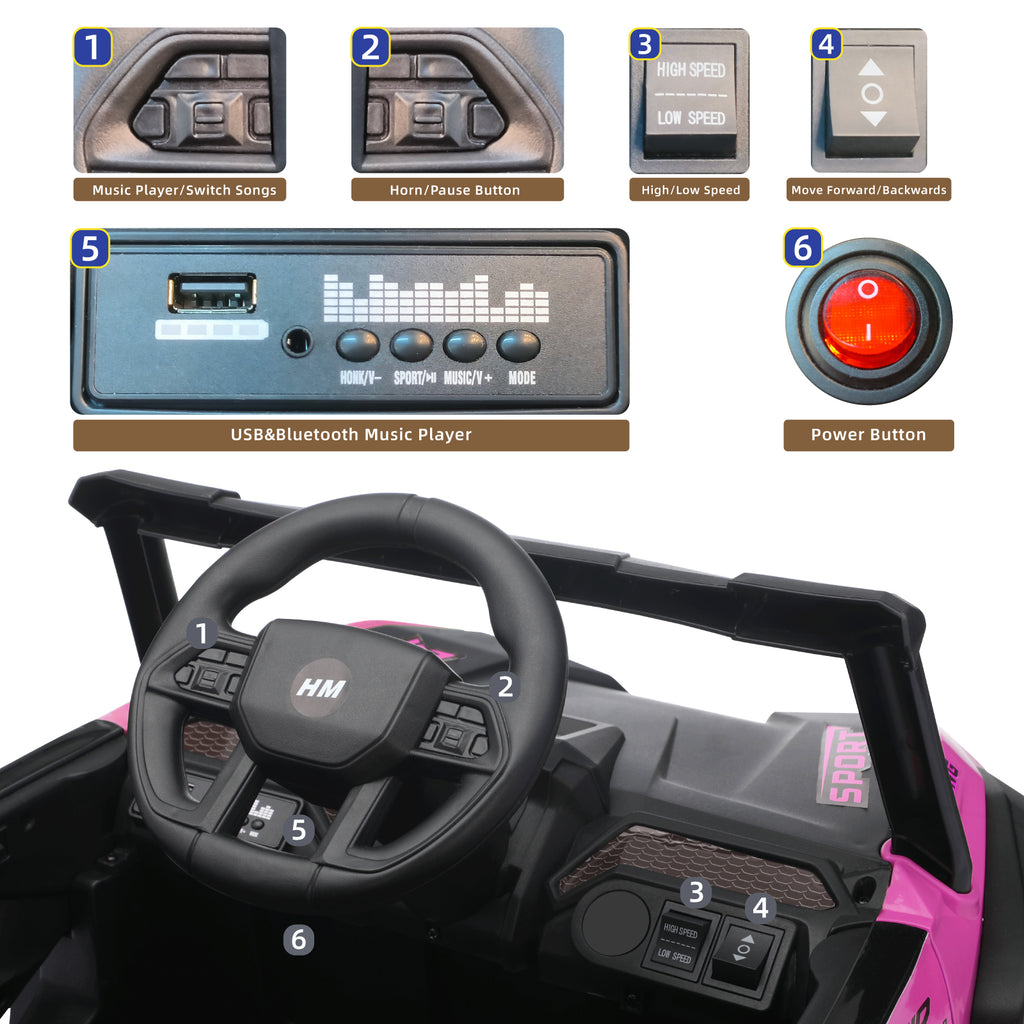 12V Ride on Cars, Kids Cars, Electric Car for Kids with Adjustable Speeds, Double Open Doors, Horn, Music, Bluetooth and Lights for Aged 3-6 Years