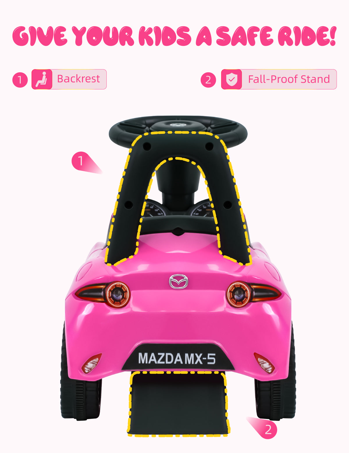 Kids Push Car with Music, Ride-On Toy with Anti-Slip Wheels, Bumper Guards and Horn Button for Fun & Safety