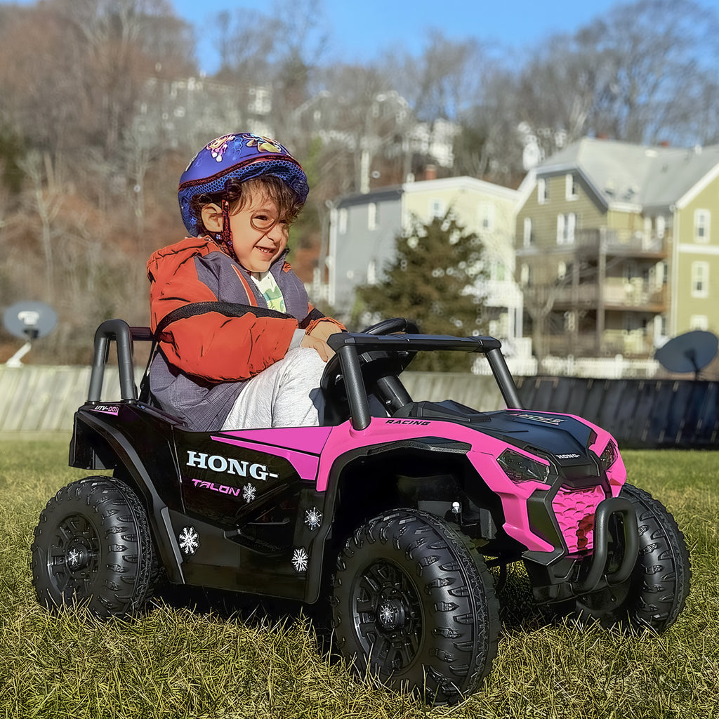 12V Ride on Cars, Kids Cars, Electric Car for Kids with Adjustable Speeds, Double Open Doors, Horn, Music, Bluetooth and Lights for Aged 3-6 Years