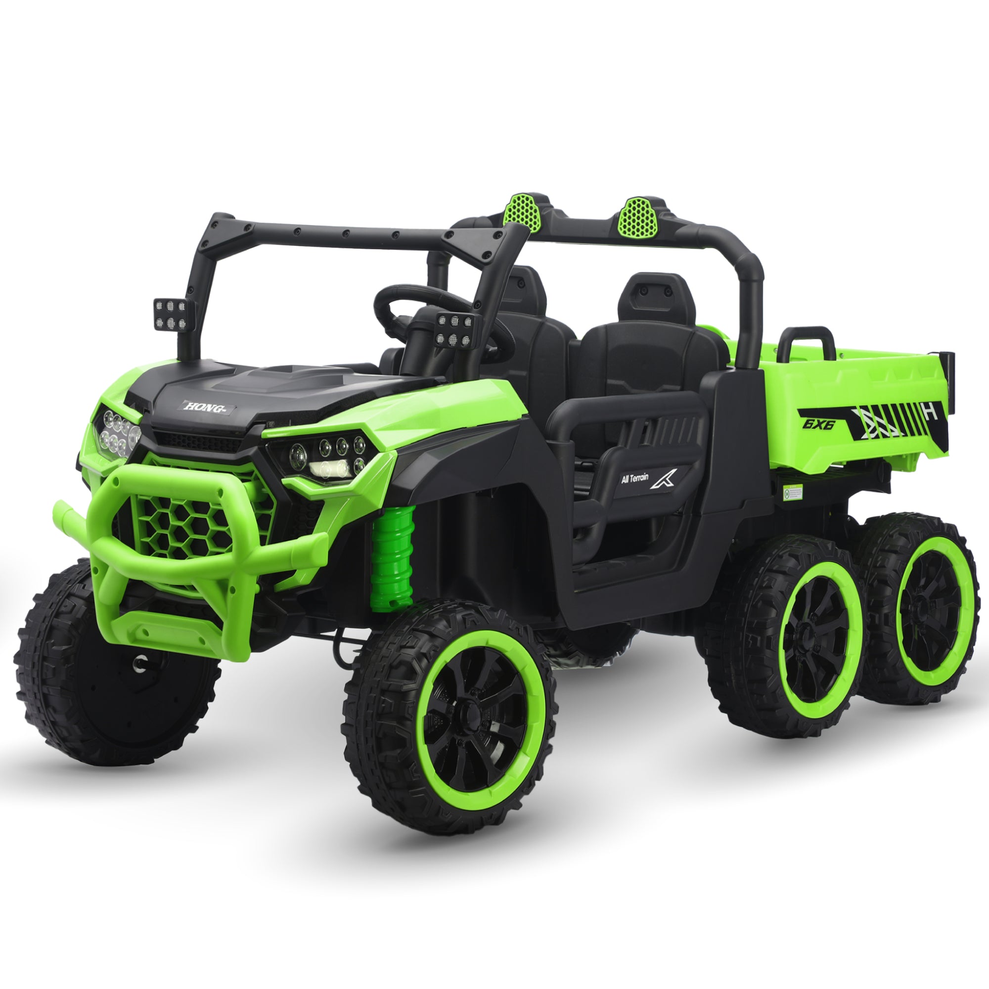 24V UTV 2 Seater Dump Truck with Remote Control, Electric Dump Bed, 4WD Power Ride on Truck Cars 6x6 Wheels, Music, Storage Trunk, Shovel for Kids